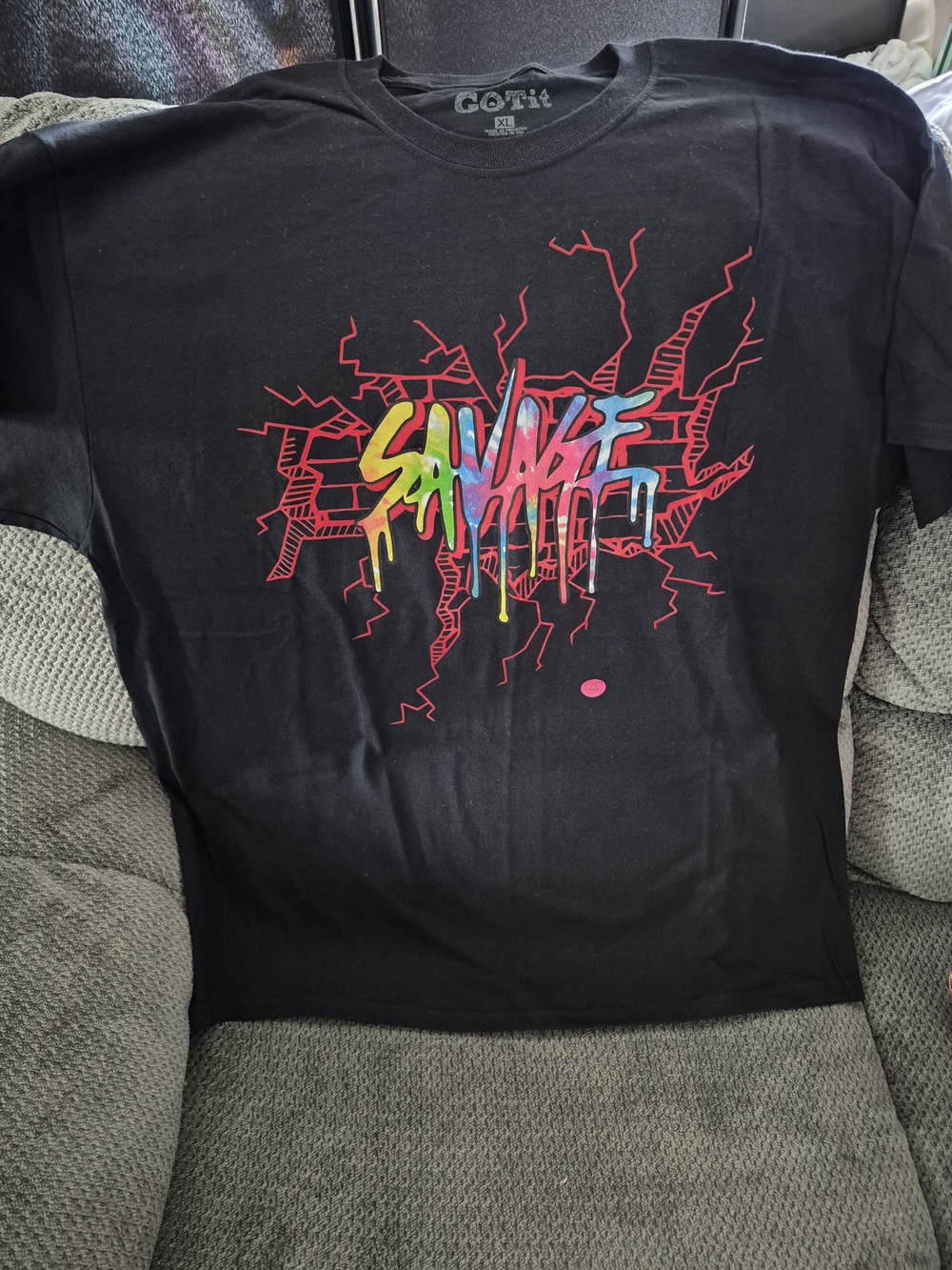 GOTit Black Cotton Men's T-Shirt XL Crew Neck Short Sleeve Savage Graphic Print